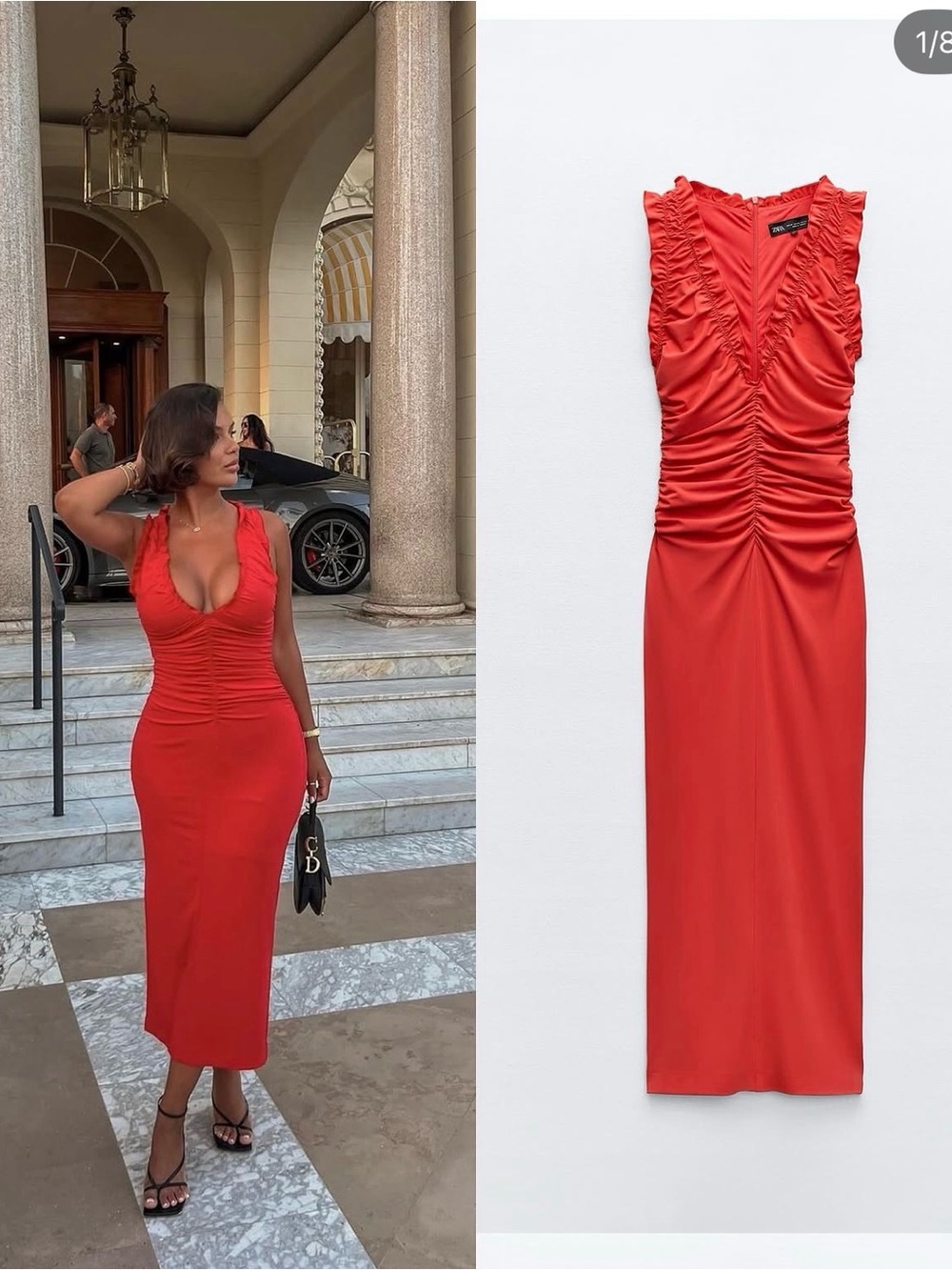 Zara Red Ruched Midi Dress NWT Size Small